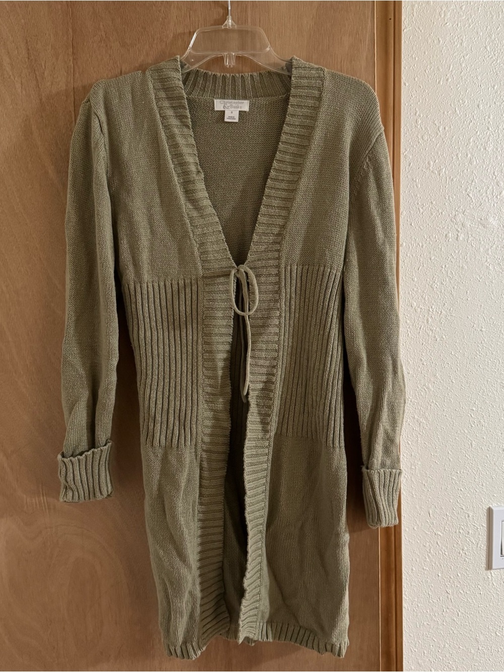 Christopher & Banks Olive Green Tie-Front Long Cardigan Sweater